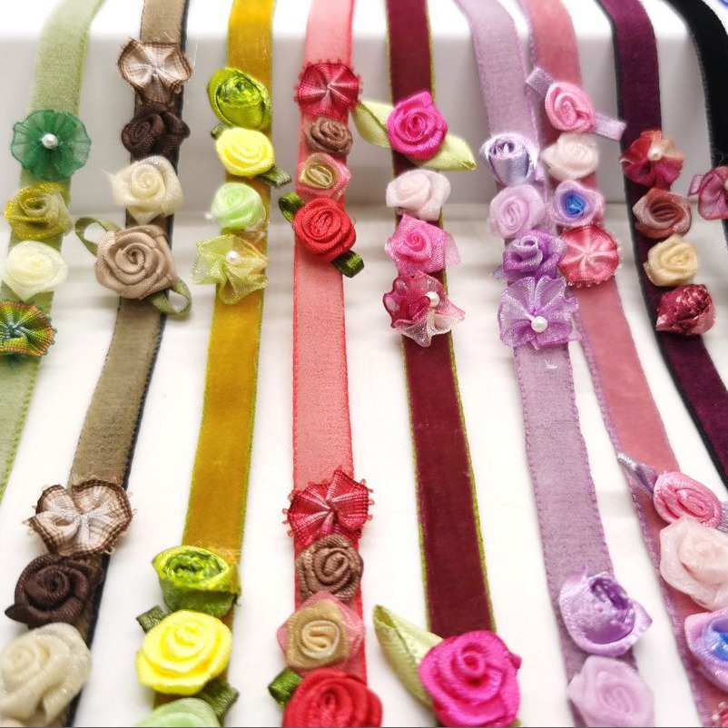 怩娃|一码|10~15mm宽手工绒花帶|玫瑰花朵|雪纱花|绒带|手工辅料