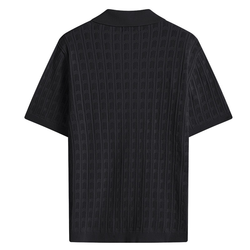 Suéter de manga corta con solapa de comercio exterior de verano Camisa de punto de moda de pareja europea y americana Cárdigan con botones casuales para hombres POLO