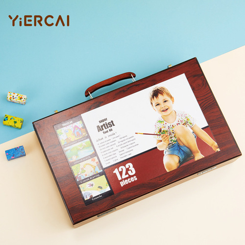 130-Piece Three-Layer Wooden Box Brush Set: Art Supplies, Drawing Tools, Crayons, Watercolor Pens, and Painting Tools with Logo