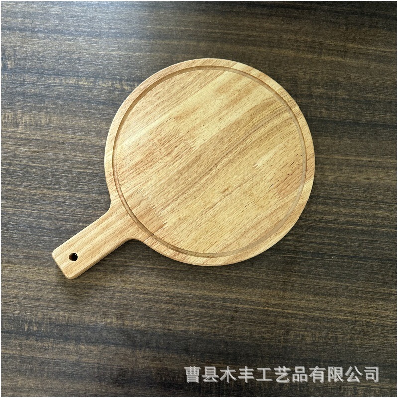 木製トレイ食器 木製丸型無垢材フルーツパン皿 洋食店寿司皿 ハンドル付き木製トレイ|undefined
