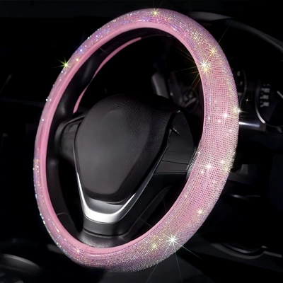 Inner Ring, Full Rhinestone Car Steering wheel cover - all-pink-diamonds-38cm