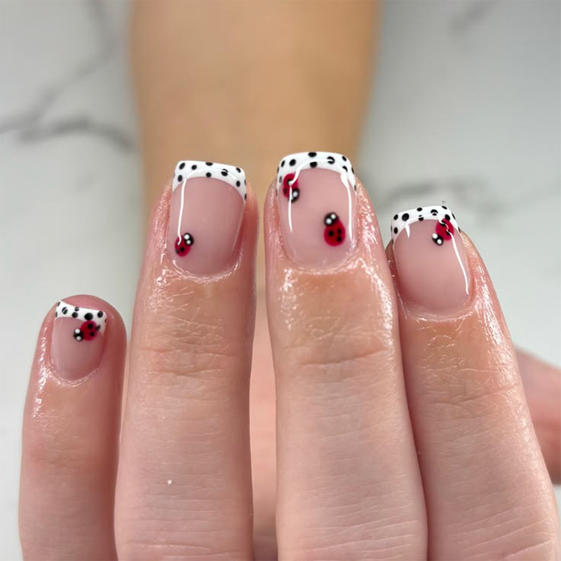 Le Fan Cross-Border Popular Item: Ladybug Black Polka Dot Nail Art, French White Nail Art, Fake Nails, Nail Tips Le Fan Cross-Border Popular Item: Ladybug Black Polka Dot Nail Art, French White Nail Art, Fake Nails, Nail Tips