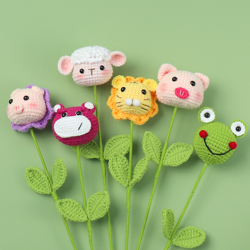 Finished handmade crocheted animal big world sheep bear frog pig persimmon flower branch children artificial flower wholesale