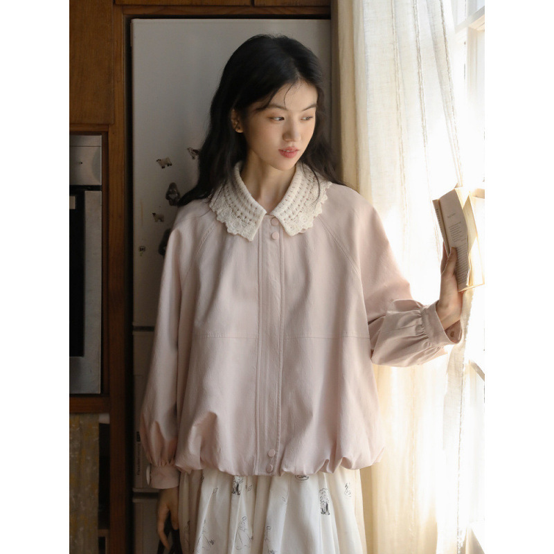 2025春夏の新型スモッグピンクは子供の襟の花のつぼみの風の服の女性の復古のゆったりしている小さい子供のコートを取り外します。|undefined
