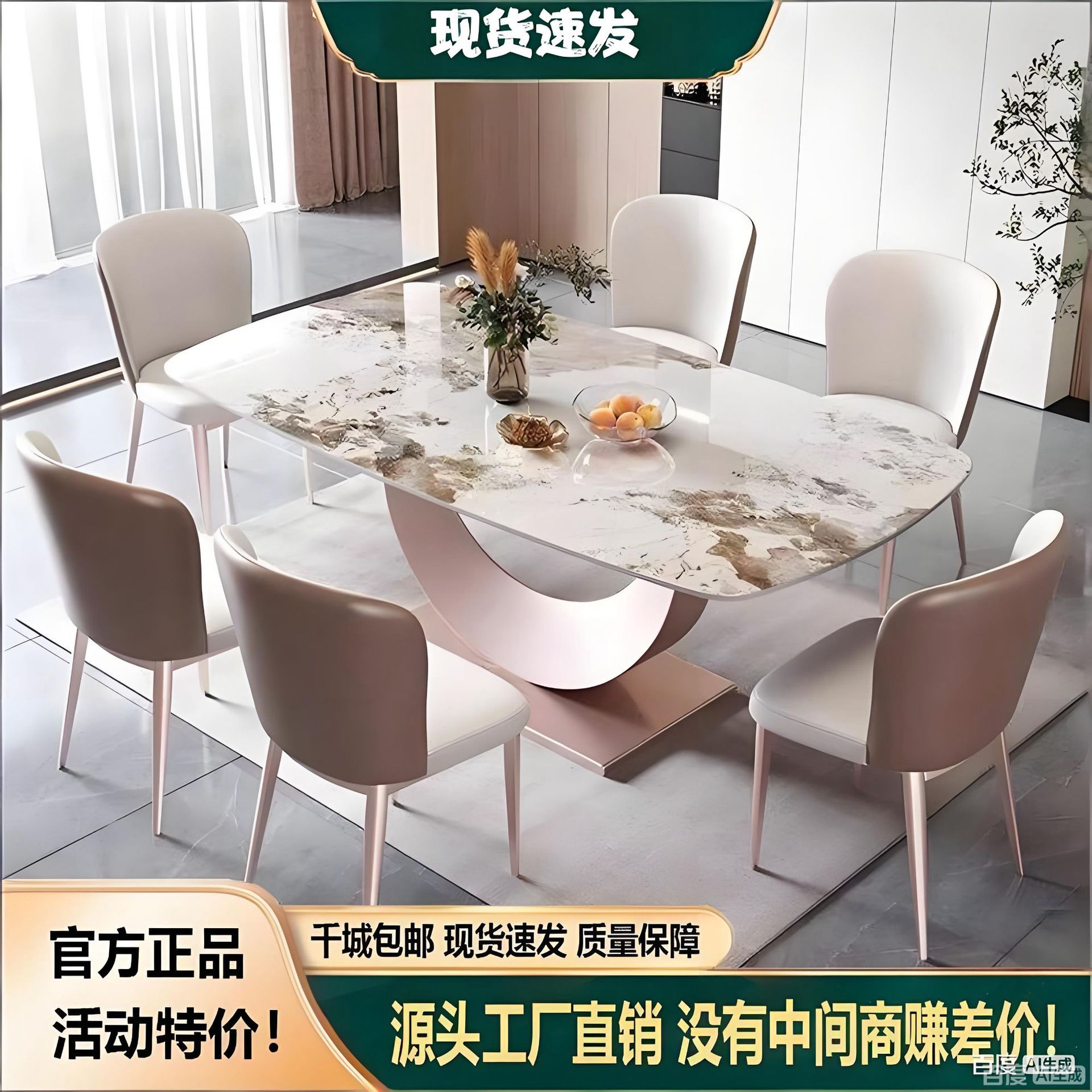 Italian Slate Minimalist Dining Table and Chair Combination Modern Simple Light Luxury Dining Table Small Apartment Home Rectangular Western Dining Table