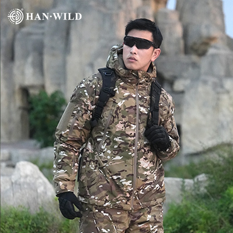 Hanye Outdoor 3.0 Cotton Softshell Camouflage Tactical Mountaineering Jacket for Men and Women, Autumn and Winter, Fleece-Lined, Thickened, Waterproof Cotton Coat