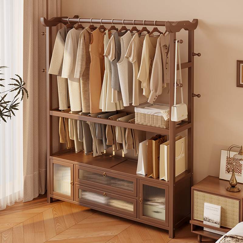Clothes Rack Floor-Standing Bedroom Clothes Rack Household Integrated Wall Storage Cabinet Multi-Functional Strong and Durable Internet Celebrity Clothes Rack