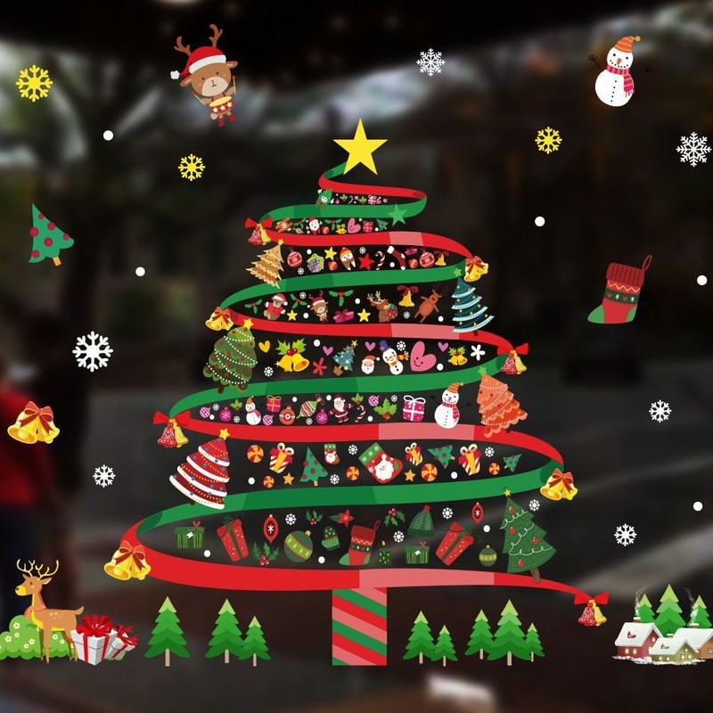 アマゾンの新型クリスマス静電は祝日の装飾ガラスを貼ってショーウインドーのシーンを貼ってサンタクロースの静電シールを配置します。|undefined