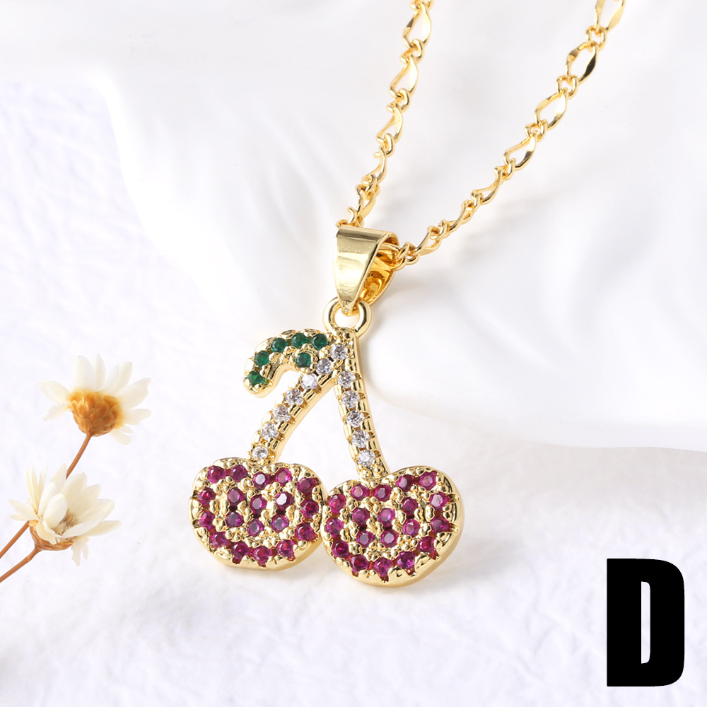 1 Piece Quantity Wholesale Jewelry Retro Cherry Fruit Strawberry Copper Zircon Plating Pendant Necklace Box Chain