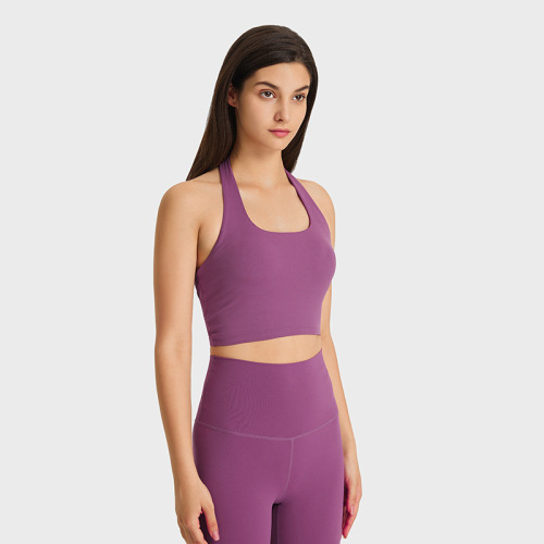 European and American new sexy halterneck bandeau style beautiful back sports bra for women, fashionable and chic pleated yoga sports bra