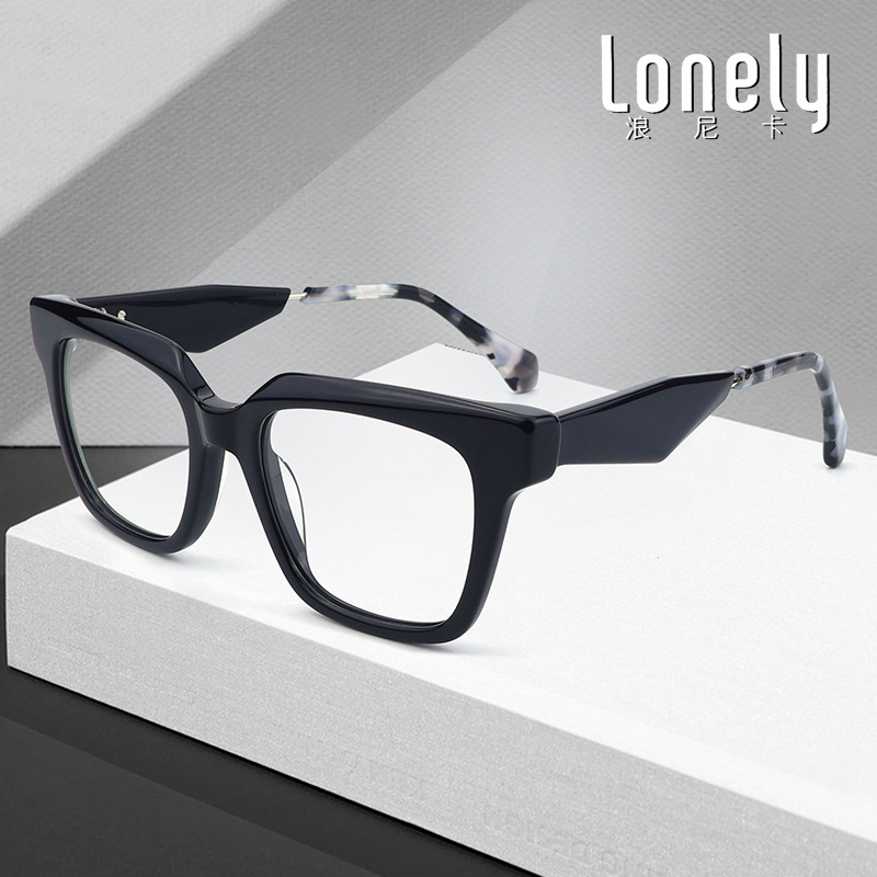 New Acetate Fiber板材 Eyeglass Frame with Three-Dimensional Engraving, Square Frame, Non-Prescription Glasses, Personalized Trendy Glasses