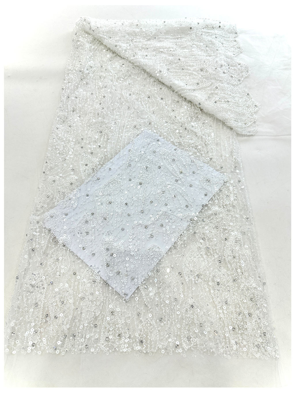 Tubo de abalorios, bordado de abalorios, tela de malla, lentejuelas, tubo de abalorios, tela de malla bordada, tela de falda de vestido de novia image 7