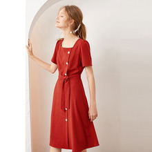 法式复古轻熟风气质女小红裙潮夏季新款百图红色赫本连衣裙