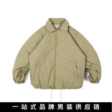 悟俗男装2022冬新款纯色腰部抽绳翻领棉衣日系复古休闲宽松棉服男