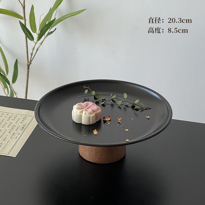 黑色高脚茶点盘茶几零食摆放盘高级感锈钢果盘点心糖果盘甜盘|undefined
