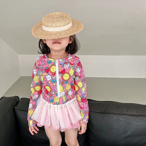 Children's swimsuit, princess one-piece swimsuit for girls, long-sleeved baby chiffon dress for girls, sunscreen 2024 new swimsuit