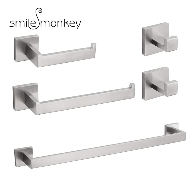 [Cross-border] 304 stainless steel towel rack brushed clothes hook square seat suit anti-rust toilet tissue rack