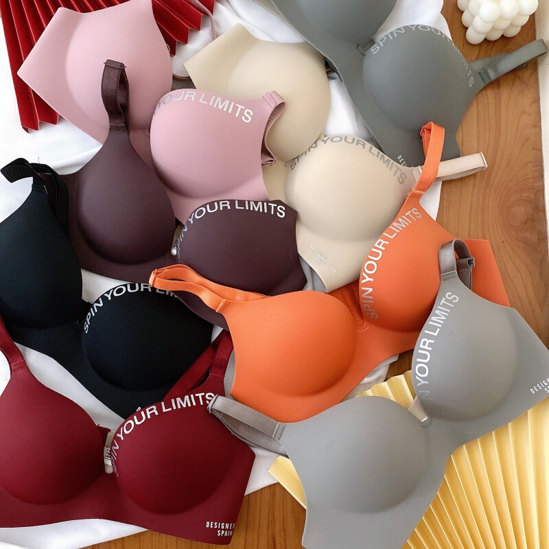 Cross-Border Wholesale of British-Style Letter Print Seamless Wire-Free Bras for Small Busts, Push-Up Bras for Girls, New Arrivals
