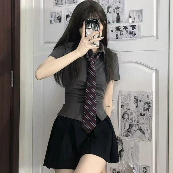 Shirt, pleated skirt, set