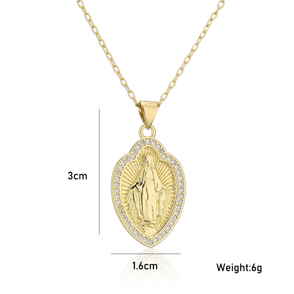 Kupfer mikroeingelegter Zirkon religiser Schmuck goldene Jungfrau Maria Halskette Grohandelpicture2