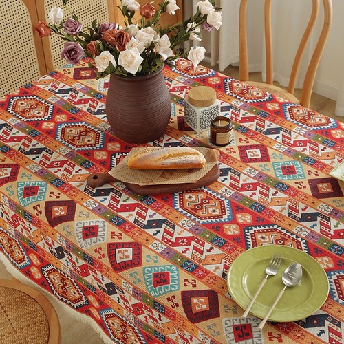 Thickened cotton and linen ethnic style fabric tablecloth Bohemian ins tablecloth tablecloth rectangular tassel cover