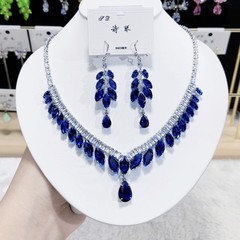新型重工欧米風潮流ジルコン贅沢ネックレスイヤリングセット生放送爆金麦穂気質ネックレス飾り