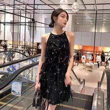 2025新款生日小礼裙高级感名媛轻奢小礼服法式蝴蝶结吊带裙重工黑