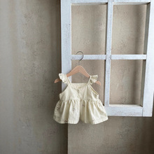 婴儿2025新款夏装套装女宝宝刺绣荷叶边吊带裙面包裤婴儿衣服女童