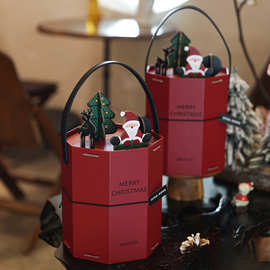 2024圣诞节礼盒包装空盒子抱抱桶八边形牛轧糖果雪花酥饼干新年