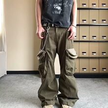 美式复古解构多口袋设计感工装裤男女宽松休闲褶皱直筒垂感裤子