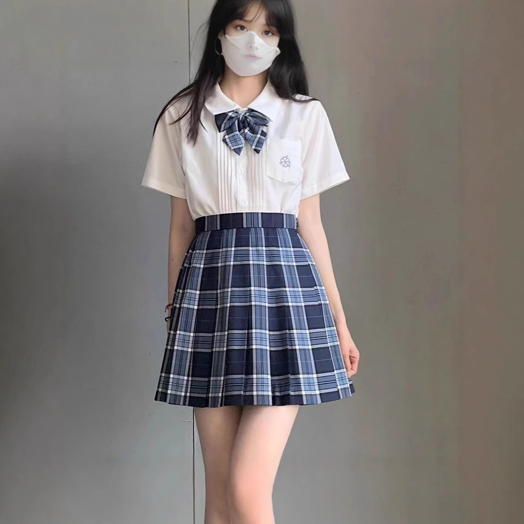 ODA TWILL | 학교 JK 유니폼 체크 무늬 스커트 스커트 매일 스커트 체크 무늬 스커트 블루 체크 무늬