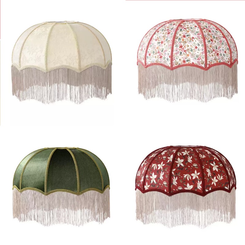 2026 New Style French Retro Style Umbrella-Shaped Tassel Fabric Lampshade Restaurant Bedroom Table Lamp Accessories Multi-Color
