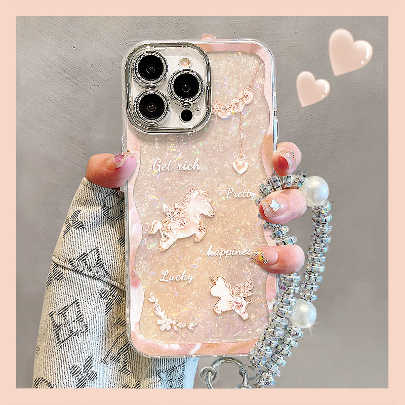 Crystal Pony Phone Case Suitable for Apple 17 Pro Max, iPhone 16, Luxury Style for 15, High Aesthetic Value for Girls, 14, Huawei