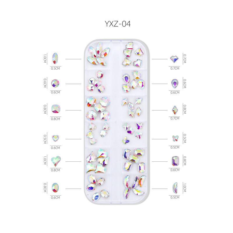 Celebridad de Internet nuevo arte de uñas Joyería de diamantes en forma especial punta inferior color blanco AB champán oro mezclado K9 arte de uñas diamante joyería de uñas