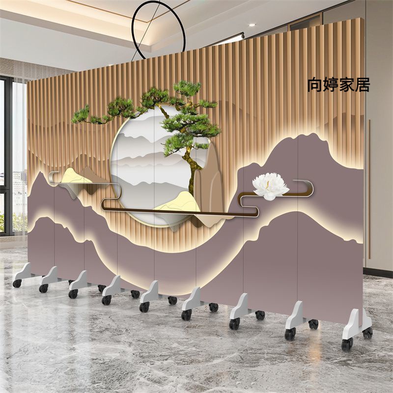New Chinese Style Screen Partition Living Room Office Hotel Entrance Blocking Folding Mobile Hotel Room Retro High-End