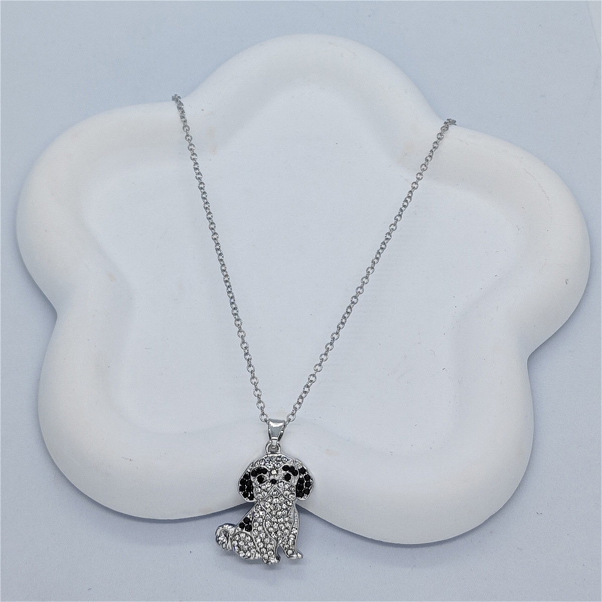 Dog Pattern Cute Dog Artificial Crystal Zinc Alloy Cable Chain Pendant Necklaces Wholesale