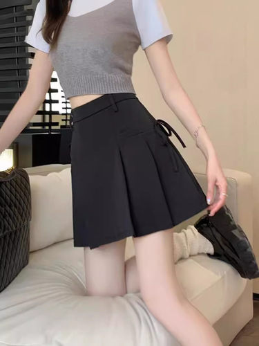Gray Pleated Shorts for Women - Summer 2024 New Sweet College Style A-Line Skirt Pants - Casual and Slimming High-Waisted Skirt