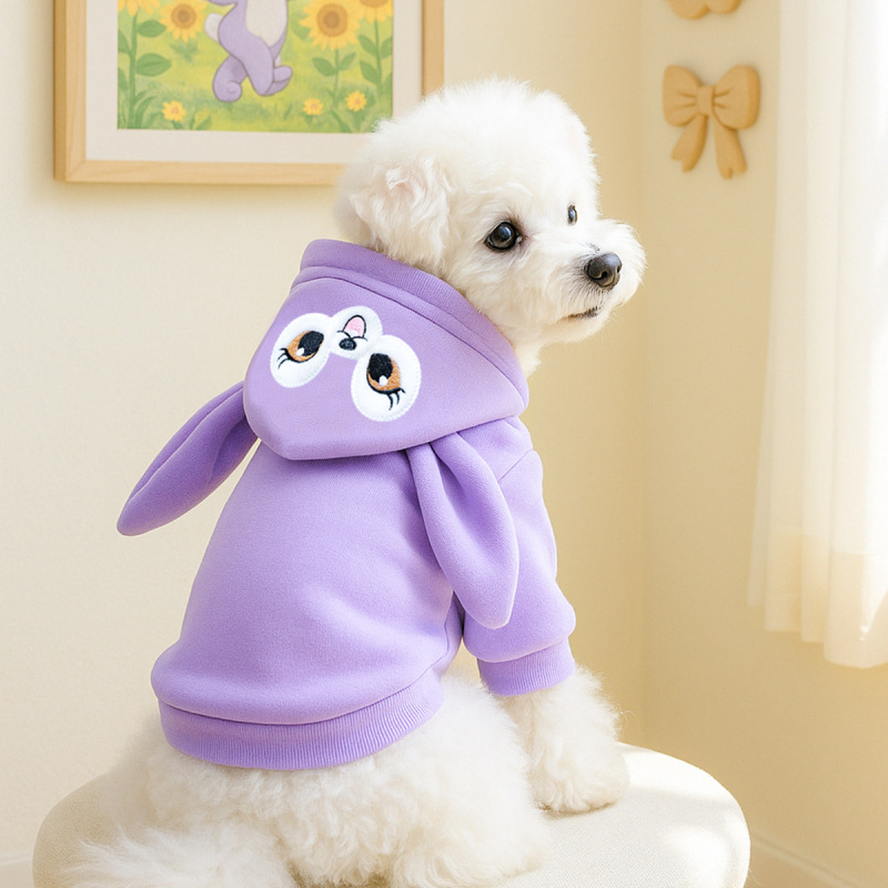 宠物衣服秋冬款小型犬幼犬快乐狗猫保暖舒适服饰露露兔子卫衣-紫|undefined