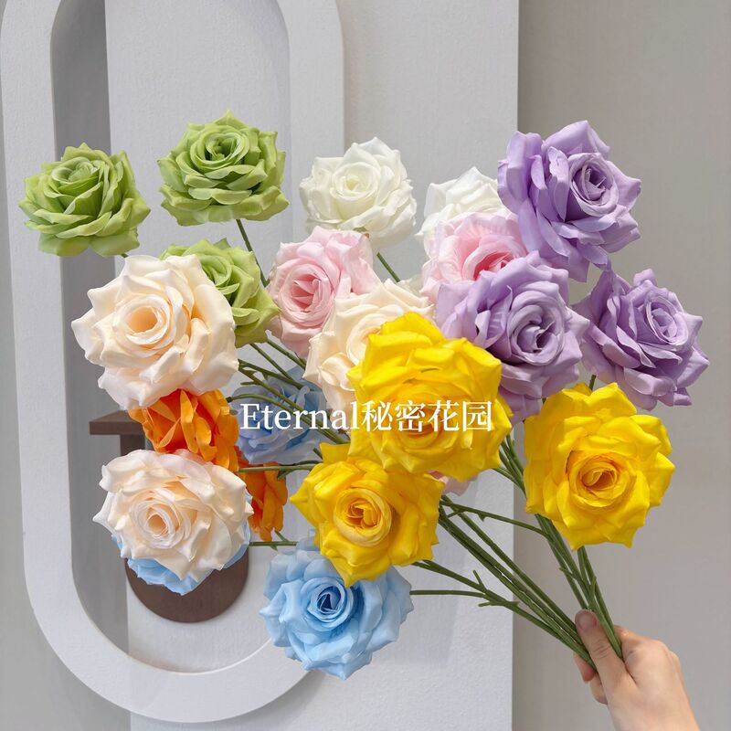 3 head leafless diamond rose gradient two-color wedding hall flower row road lead flower arrangement decorative flowers cross-border wholesale