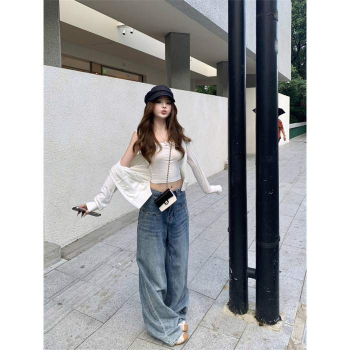 板栗可可 '韩女设定'白色连帽上衣女薄款春秋小个子短款卫衣外套|undefined