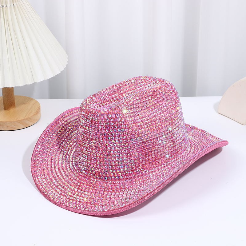 Nuevo diamante rosa gran bisel crimpado cónico sombrero de jazz neutro europeo y americano hip-hop en stock puede imprimir logotipo