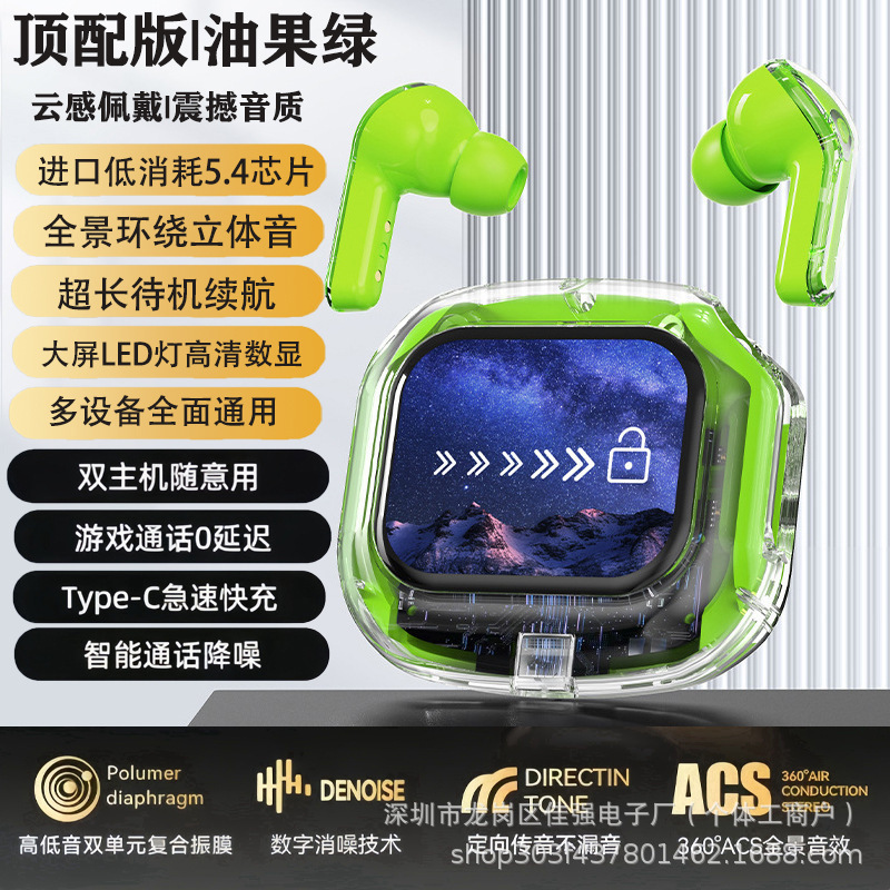 国境を越えた新型AirMaxカラースクリーン無線bluetoothイヤホン透明型タッチパネルデジタル表示TWS5.4スポーツイヤホン|undefined