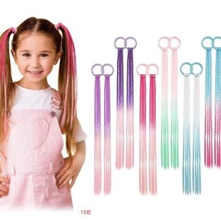 Colorful children's wig small braid twist hair ring ponytail gradient colorful wig braid children's wig ponytail
