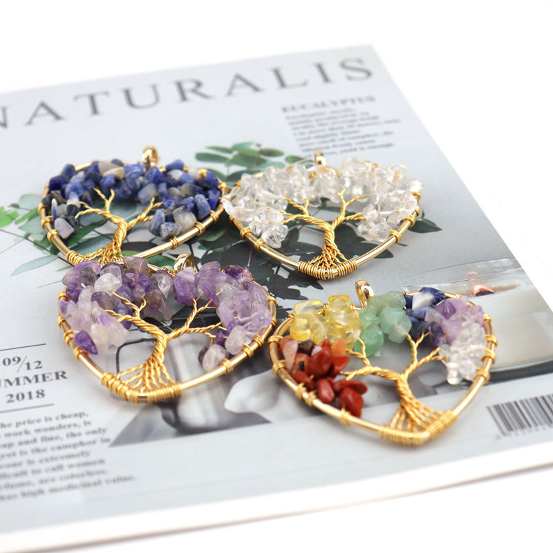 Ethnic Style Tree Heart Shape Agate Beaded Hollow Out Pendant Necklace 1 Piece