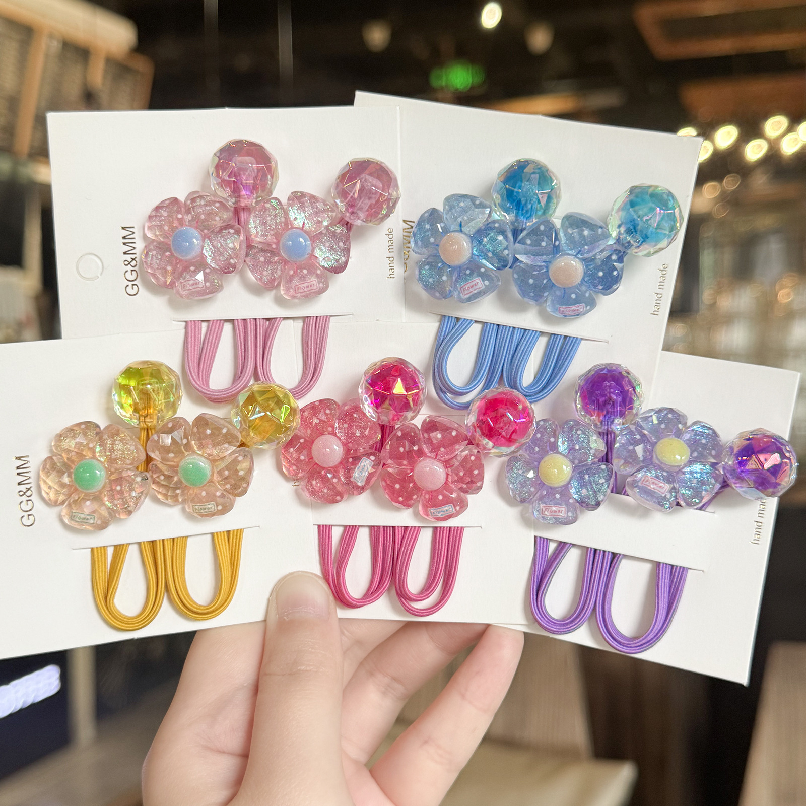 A168 flores de color cuerdas de cabello planas para el cabello de niños dibujos animados azúcar corazón anillo de cabello cuerda de cabeza cola de caballo adorable tocado de correa image 1