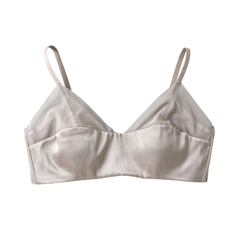 High-End Silk Stretch Satin Mesh Bra with Rabbit Ear Cups That Fit Snugly Without Creating Empty Spaces, Made of Mulberry Silk, Comfortable and Wireless High-End Silk Stretch Satin Mesh Bra with Rabbit Ear Cups That Fit Snugly Without Creating Empty Spaces, Made of Mulberry Silk, Comfortable and Wireless