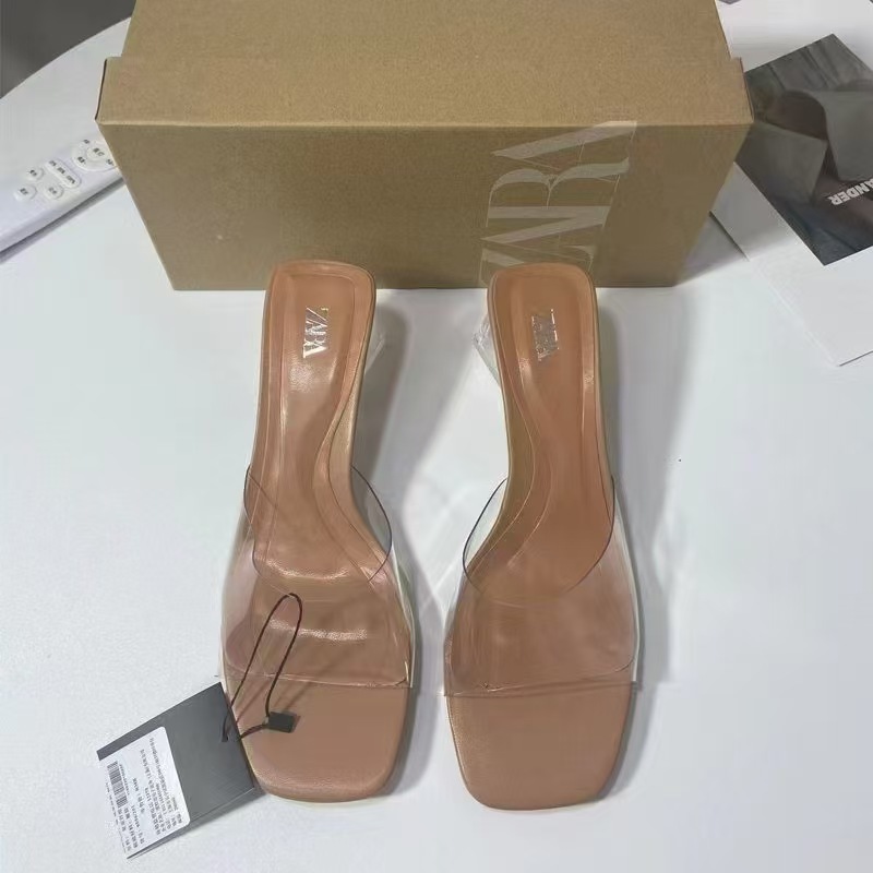 ZA Fashionable high heels square toe with a strap PVC open toe