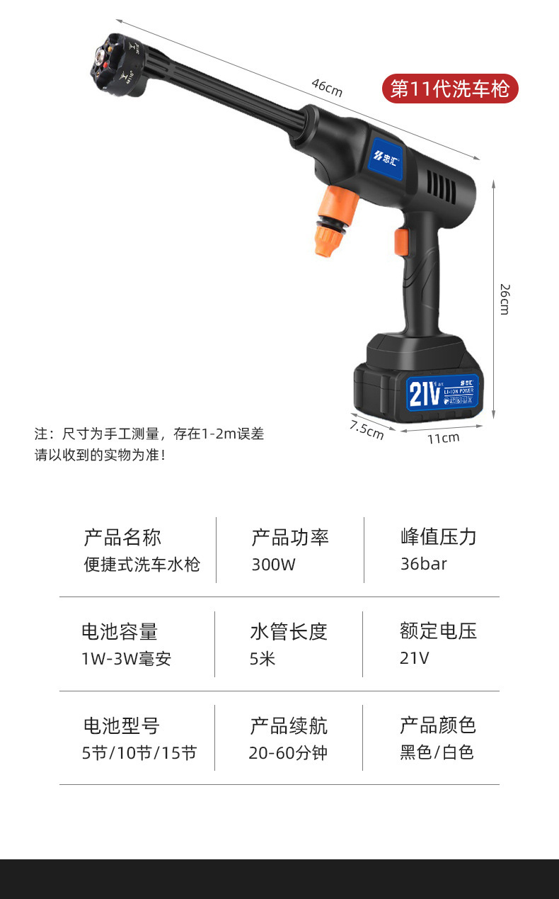 Wireless Car Wash Machine, High-Power High-Pressure Car Wash Water Gun, Car-Mounted Portable Household Six-In-One Electric Car Wash Tool