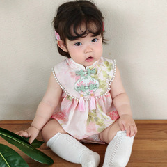 女の子の漢服新しい中国風の1歳の服中国風の子供のチャイナドレス夏薄い満月ベビージャンプスーツ