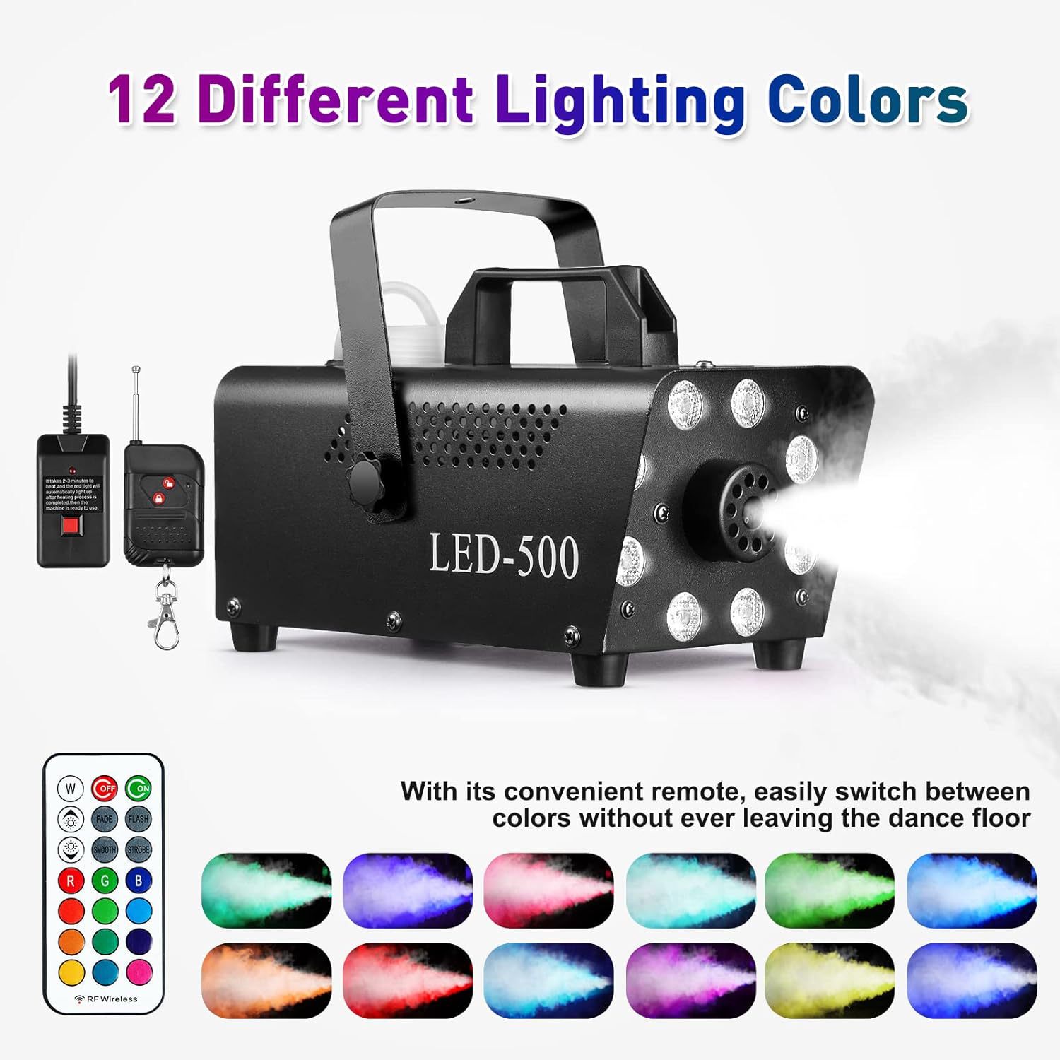Nuevo color ajustable ocho luces LED500W máquina de humo de Halloween máquina de humo sala de máquina de humo iluminación escénica KTV